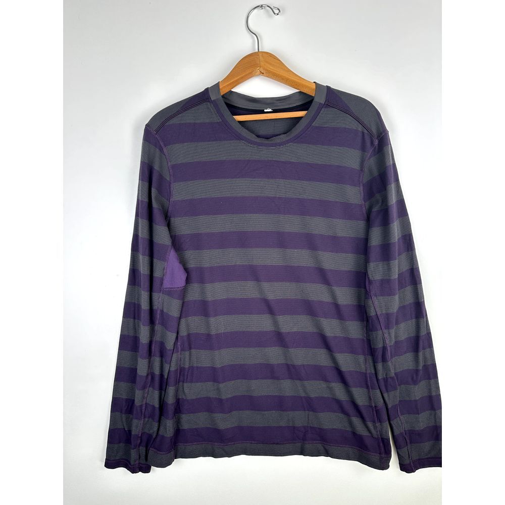 Lululemon Women's Striped Long Sleeve Relaxed Fit T-shirt Purple Gray 21.5x28.5